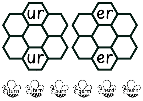 Bee themed cut and sort digraph game