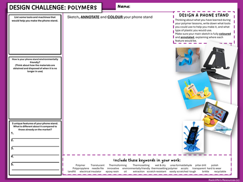 Design Challenge - Resistant Materials - Polymers KS3 (Cover Lesson)