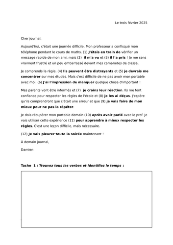 *FREEBIE* French Diary Entry - Mobile Phones - Journal intime - les portables | Reading Text