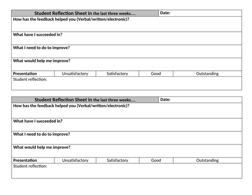 Student Reflection Sheet