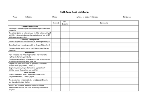 Book Look Form /Book Scrutiny Checklist