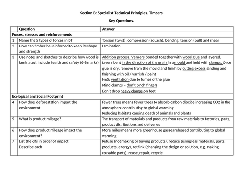 Section B Key Questions D&T