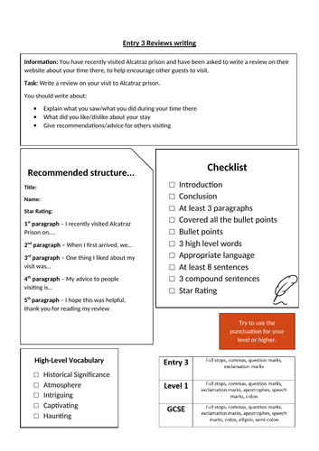 Entry 3 Review Writing Guide Sheet