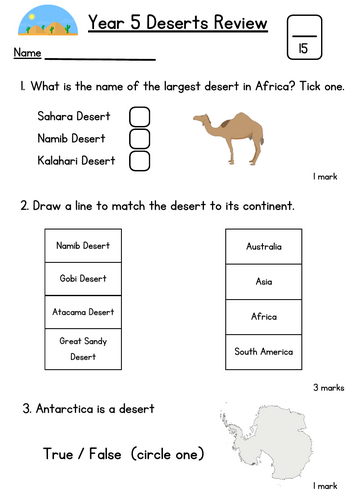 KS2 Deserts End of Unit Quiz/Review/Test