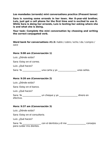 Los mandados mini conversations practice (Present tense)