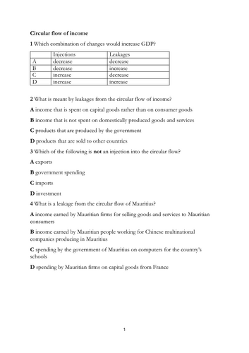 MCQ's on  Circular flow of income