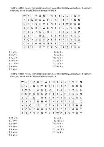 7 and 9 times table puzzles