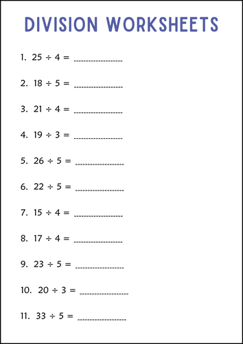 One Digit and Tow Digit Division Numbers Math Worksheets - Long Division