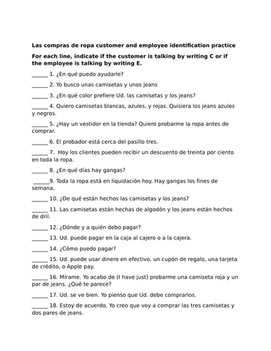 Las compras de ropa customer and employee identification practice