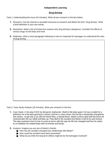 KS3 Drama Classroom Cover: Drug Driving