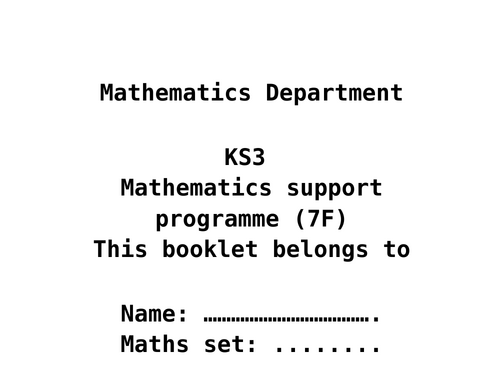 Maths Intervention and/ or Revision booklets years 7, 8 and 9 ANSWERS