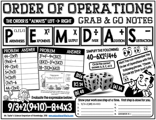 Grab and Go Notes: Order of Operations