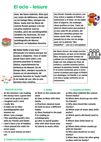 Spanish GCSE Narrow Reading worksheet - El ocio/leisure