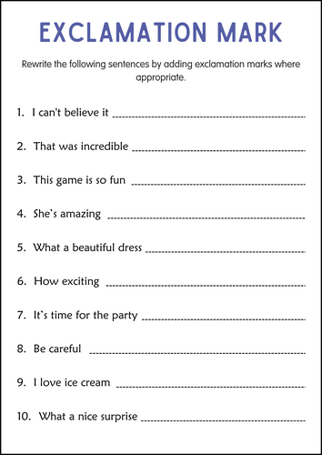 Printable Exclamation Mark Grammar Worksheets - Exclamatory Sentence for Grade 3