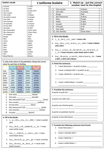 L'uniforme Scolaire - Worksheet