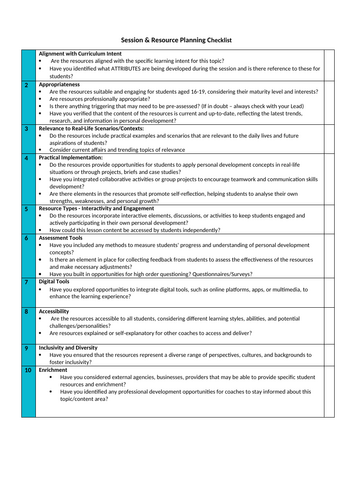 Session Planning Checklist – Non-Negotiables for KS4-KS5 Engaging learning