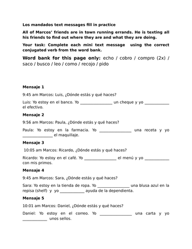 Los mandados (errands) text messages fill in practice