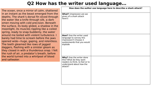 AQA language and lit paper 1 starters focusing on skill