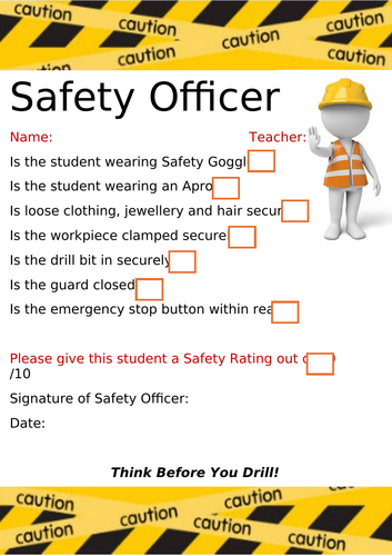 Safety Officer Worksheet-Pillar Drill