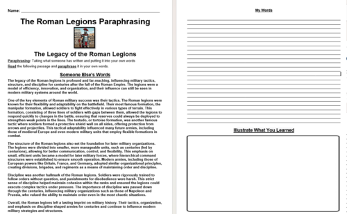 The Roman Legions Paraphrasing Workbook (38 Assignments)