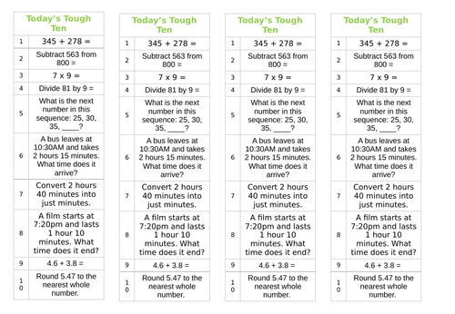 Year 4 Tough Tens