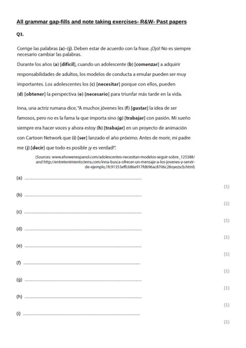 All grammar gap-fills and note taking- Spanish GCSE Edexcel International