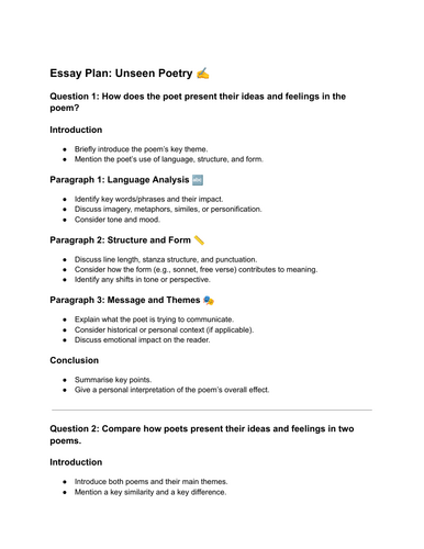 Essay Plan: Unseen Poetry