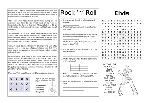 Rock 'n' Roll Music Worksheet 2 (cover lesson)