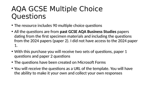 AQA GCSE Business - MCQs from past papers