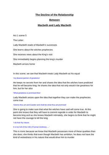 Extended essay on the decline of the relationship between Macbeth and Lady Macbeth