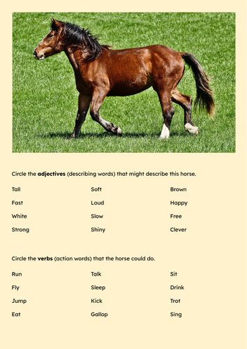 Creative Writing SEN EAL Horses Adjectives Verbs