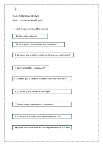 GCSE Identity and culture, myself and family activities