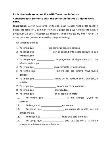 En la tienda de ropa practice with Tener que infinitive