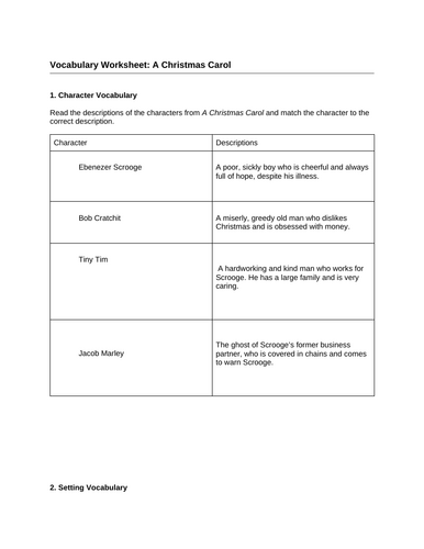 Vocab builder for A Christmas Carol
