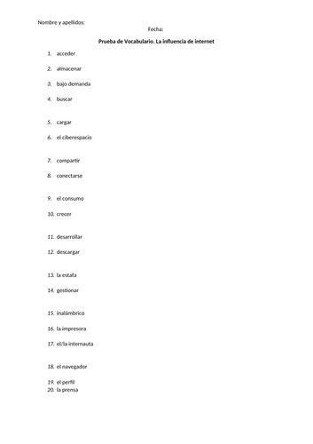 Vocabulary tests for Year 12. Topics 1-3