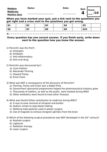 Health and the People Part 4 mastery quiz