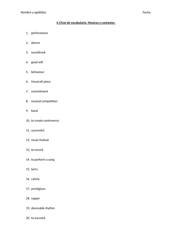 Vocabulary Tests for Y12. Topics 4-6