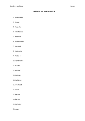 Vocabulary Tests for Y13. Topics 1-3