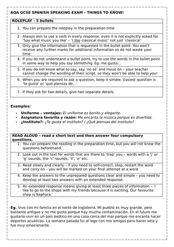 AQA GCSE Spanish speaking advice