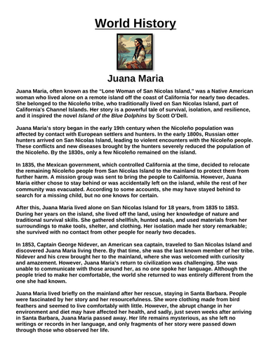 Juana Maria “Article & Questions” Assignment