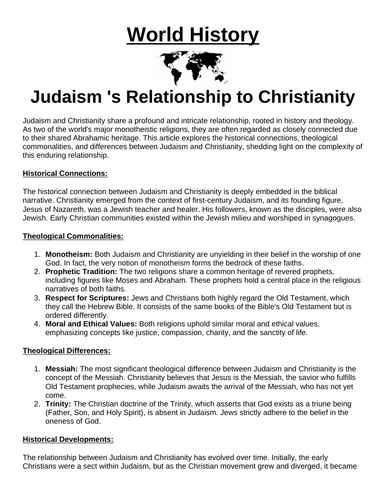 Judaism 's Relationship to Christianity “Article & Questions” Assignment