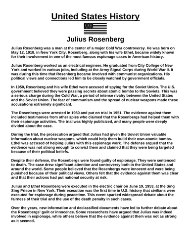 Julius Rosenberg “Article & Questions” Assignment