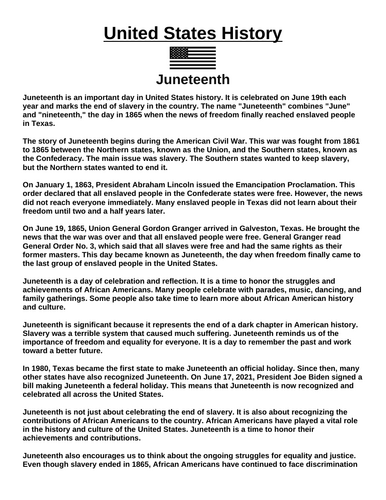 Juneteenth “Article & Questions” Assignment