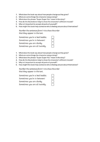 Super Duper You reading comprehension