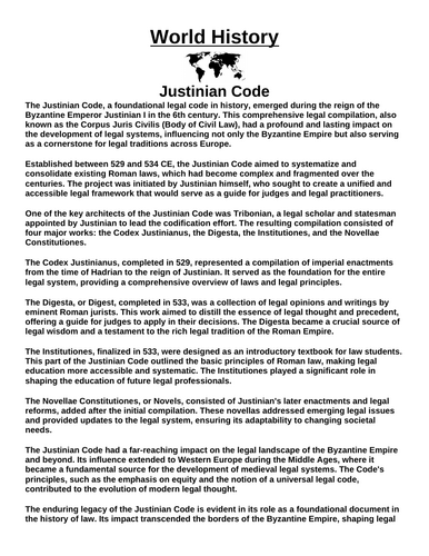 Justinian Code “Article & Questions” Assignment