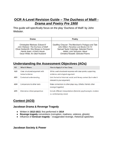 Duchess of Malfi OCR revision guide