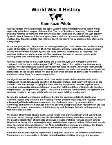 Kamikaze Pilots “Article & Questions” Assignment