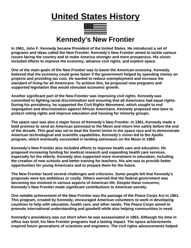 Kennedy's New Frontier “Article & Questions” Assignment