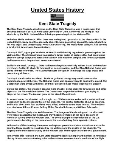 Kent State Tragedy “Article & Questions” Assignment