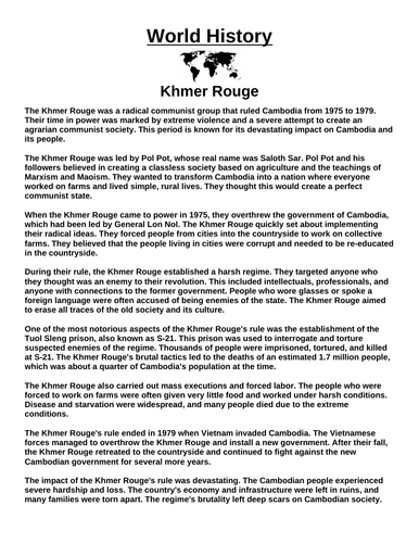 Khmer Rouge “Article & Questions” Assignment